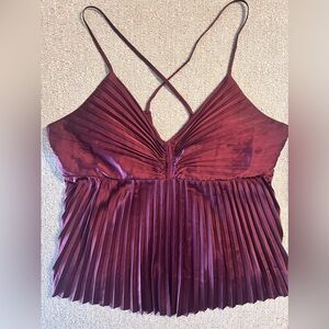 Banana Republic Burgundy Pleated Satin Babydoll Cami